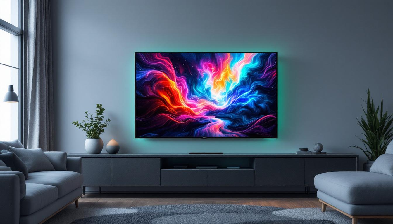 A photograph of a vibrant plasma screen displaying a stunning visual