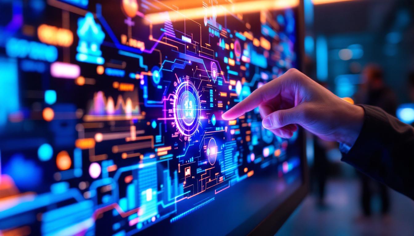 A photograph of a close-up shot of a vibrant led touchscreen in use