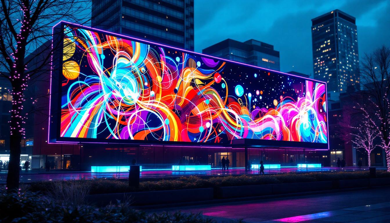 A photograph of capture a photograph of the vibrant led display at the plasma center in portland