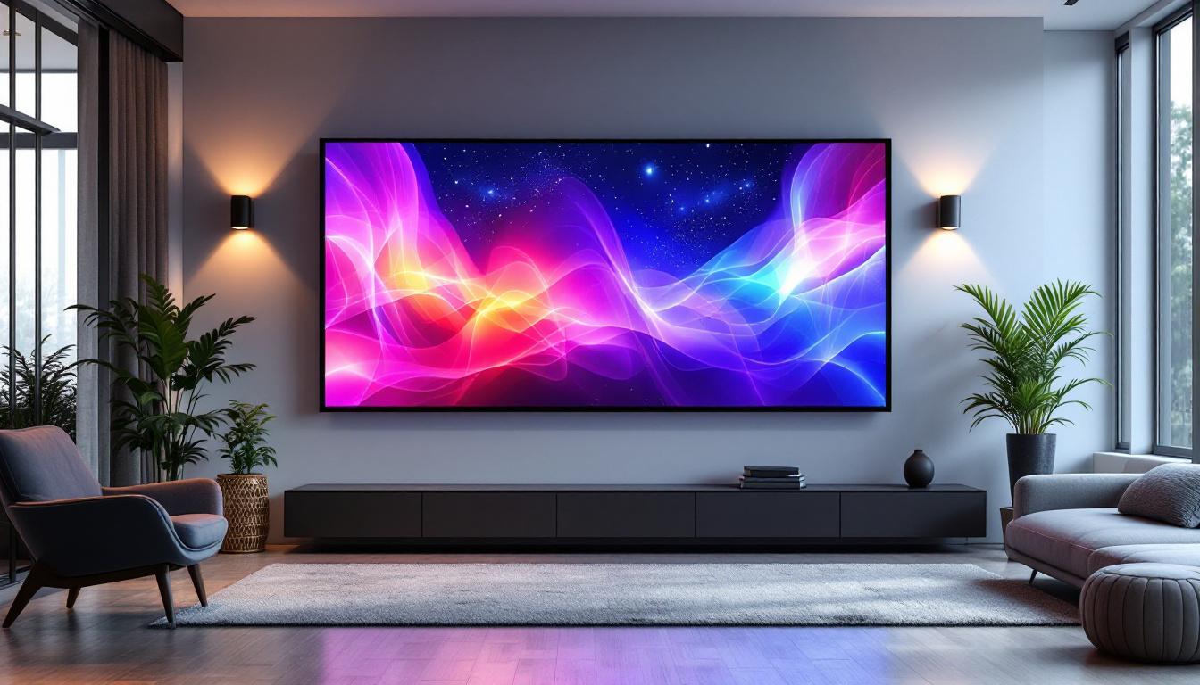 A photograph of a well-designed temporary wall featuring an led display in a modern interior setting