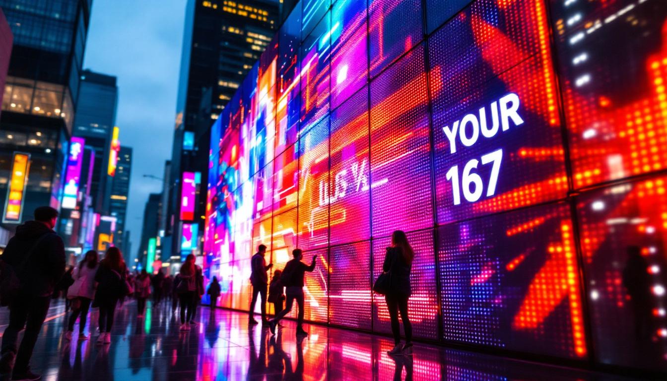 A photograph of a vibrant led display in an urban setting