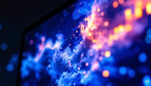 A photograph of a close-up of an lcd screen displaying a cloudy or uneven backlight