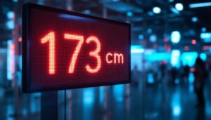 A photograph of a led display panel showcasing a height conversion chart