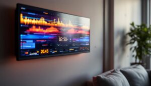 A photograph of a modern sound board installed on a wall