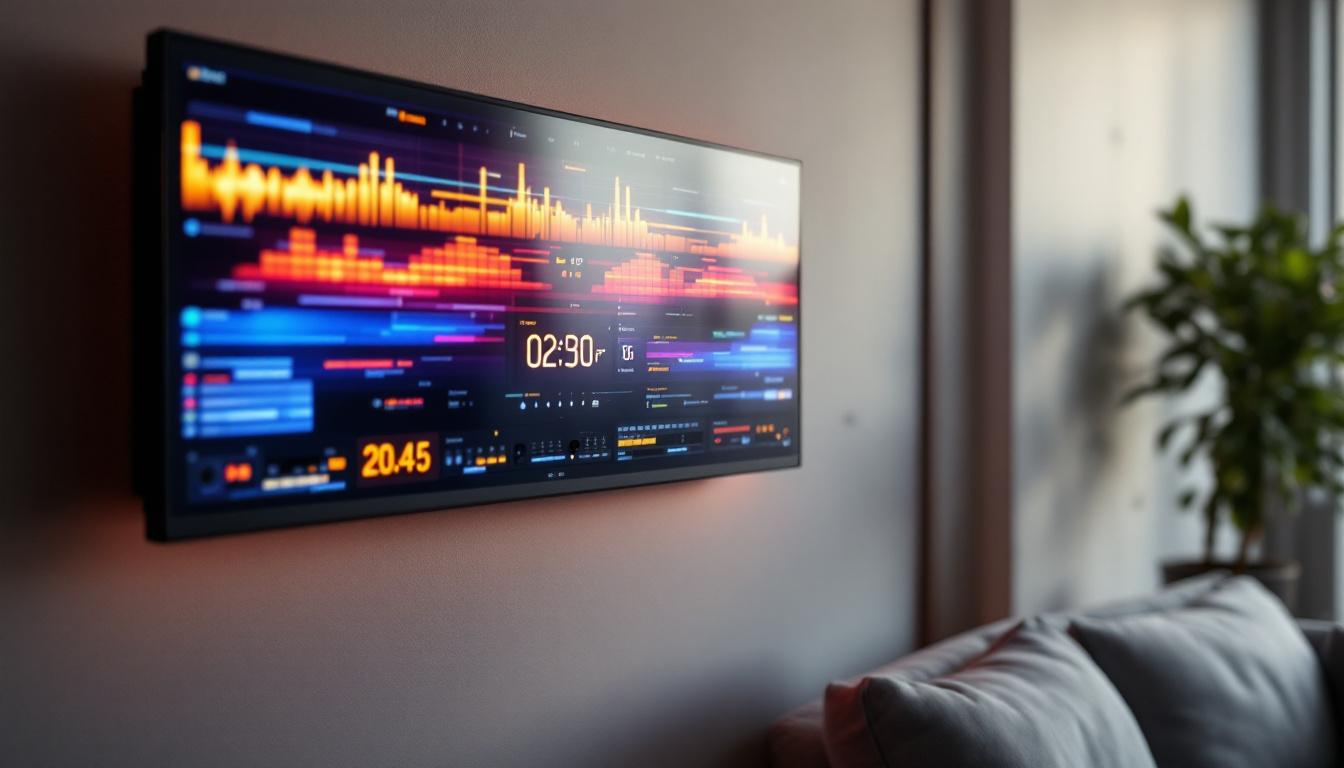 A photograph of a modern sound board installed on a wall