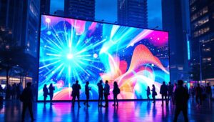A photograph of a vibrant led display in an urban setting