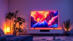 A photograph of a sleek smart touch tv showcasing its vibrant led display