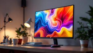 A photograph of a sleek 22-inch led display showcasing vibrant colors and sharp images