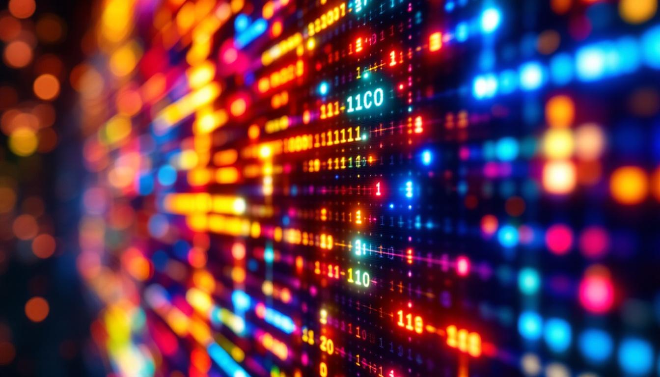 A photograph of a vibrant led display showcasing a visually striking matrix pattern