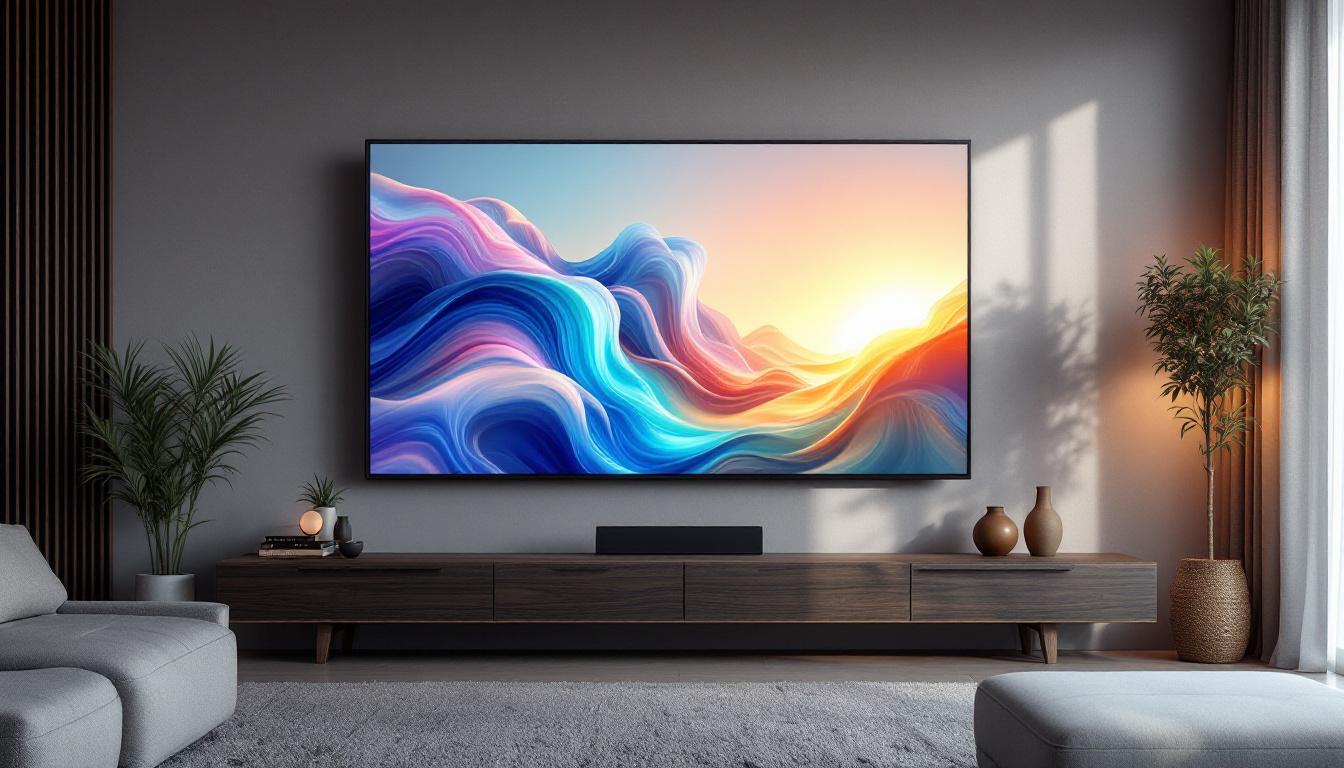 A photograph of a modern living room featuring a stylish led display as the focal point of the television background wall