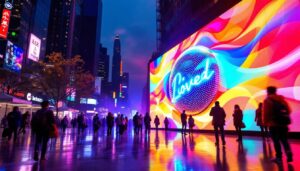 A photograph of a vibrant led display in action