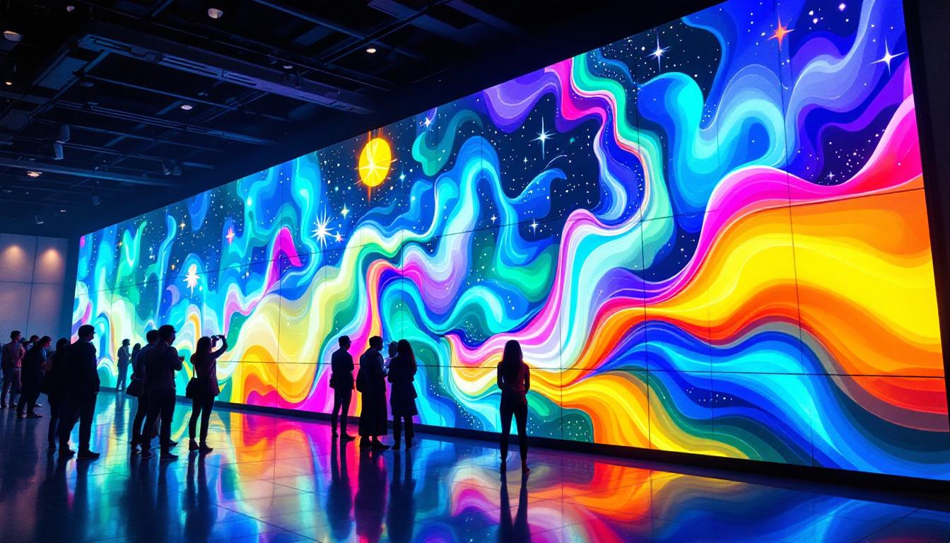 A photograph of a dynamic tilting wall led display in action