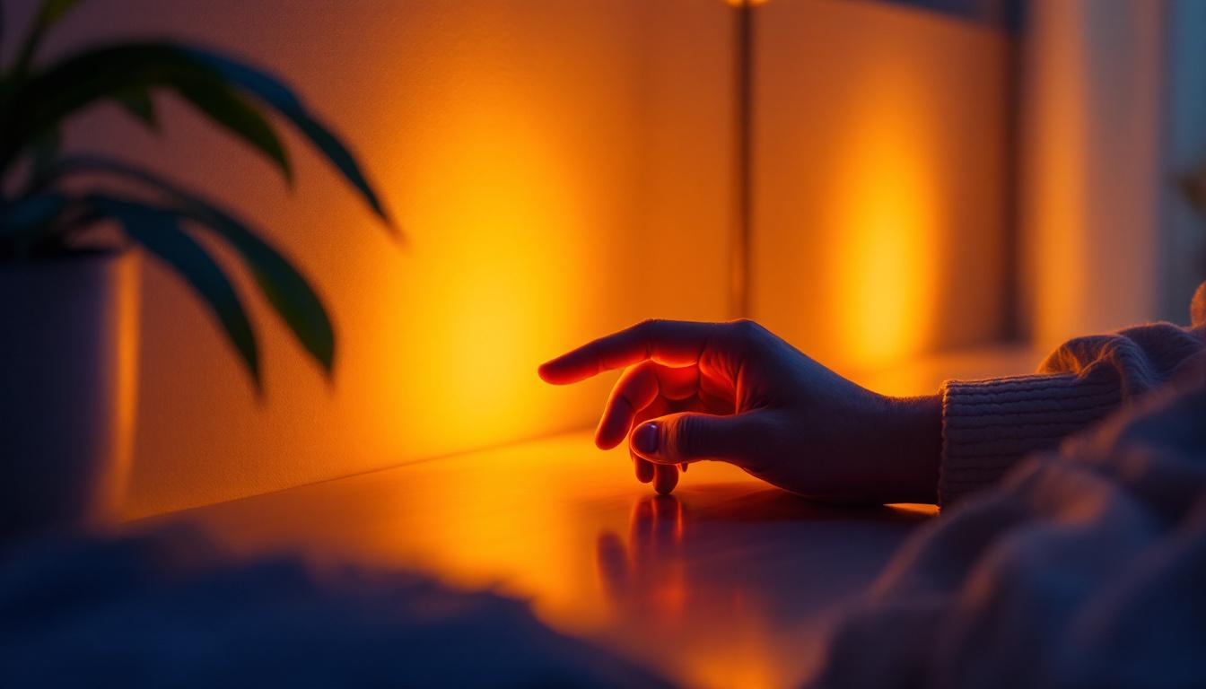 A photograph of capture a photograph of a stylishly designed led touch light in a dimly lit room