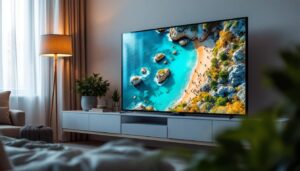 A photograph of capture a photograph of a seiki led tv displaying vibrant colors and sharp images in a well-lit living room setting