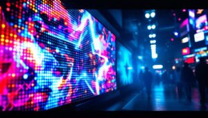 A photograph of a vibrant led display in action