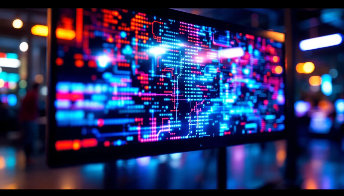A photograph of capture a photograph of a vibrant led display in a dynamic environment