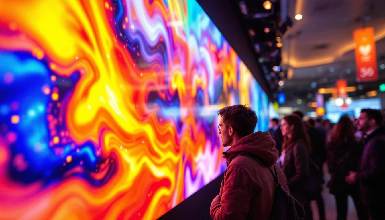 A photograph of capture a photograph of a vibrant direct view led display in use at a bustling event or public space