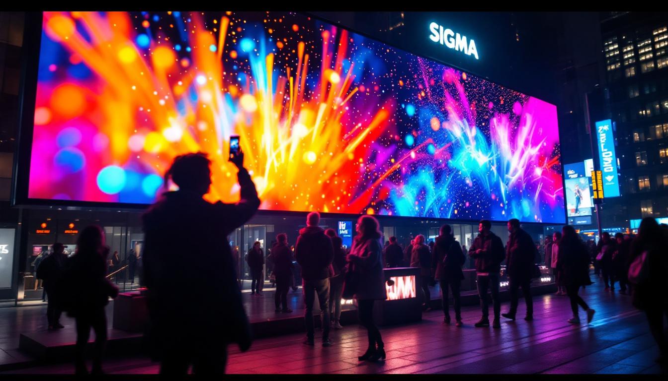 A photograph of capture a photograph of a vibrant led display in an urban setting