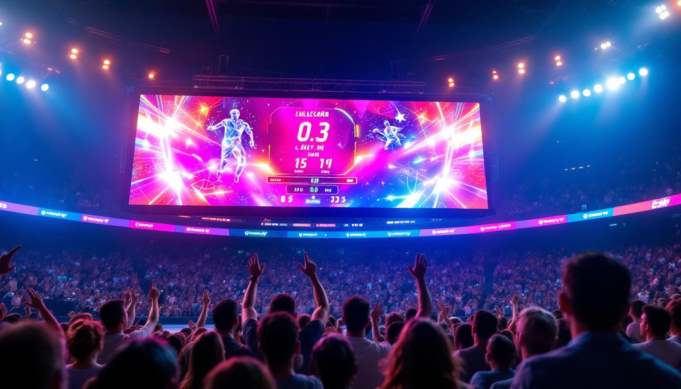 A photograph of a vibrant led scoreboard in action during a sports event