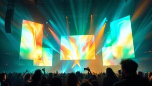 A photograph of a vibrant led display in action