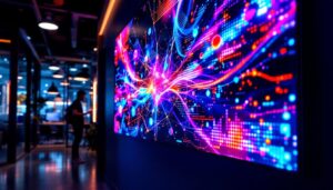 A photograph of a dynamic led display showcasing vibrant colors and engaging visuals
