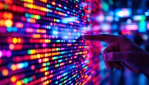 A photograph of a close-up of a vibrant led display in action