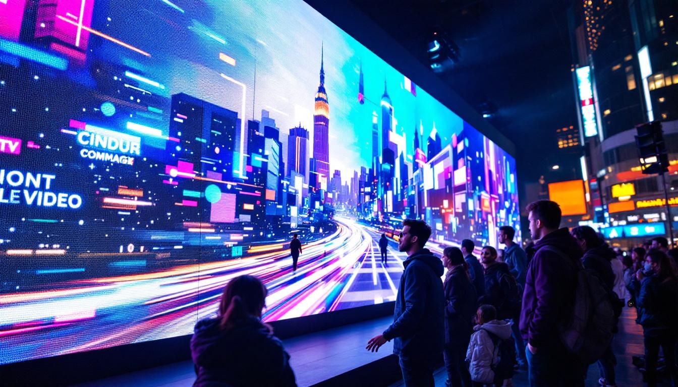 A photograph of capture a photograph of a vibrant led display showcasing a seamless video montage