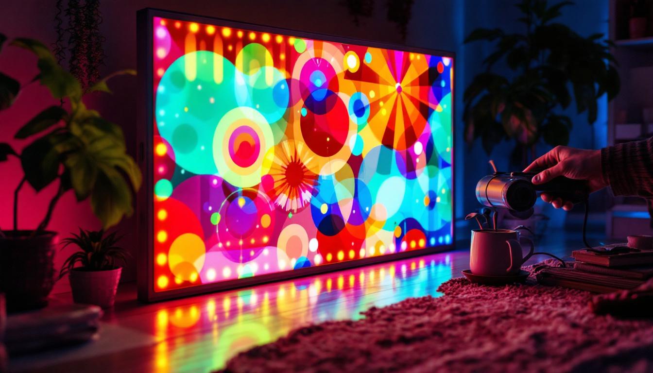 A photograph of a vibrant and dynamic programmable led light panel in action