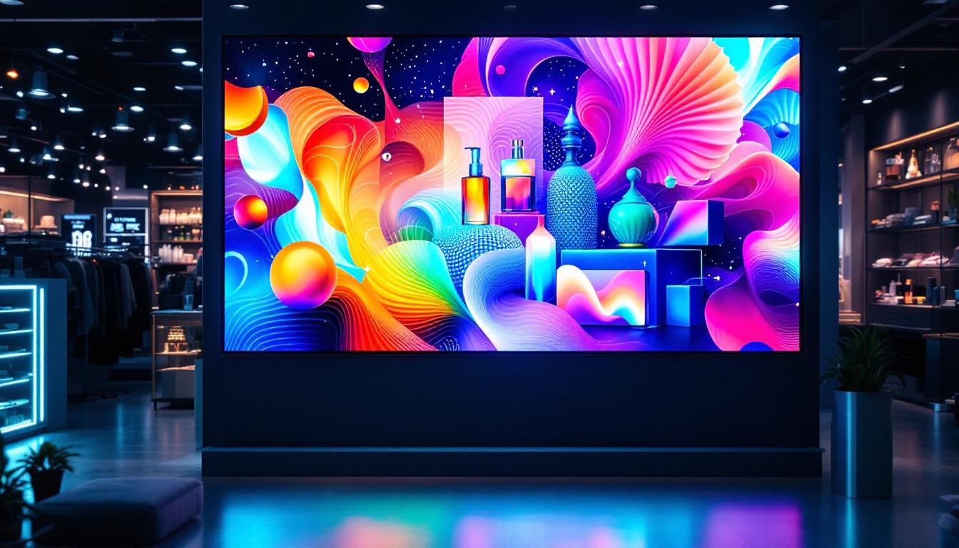 A photograph of a vibrant led display in a retail environment