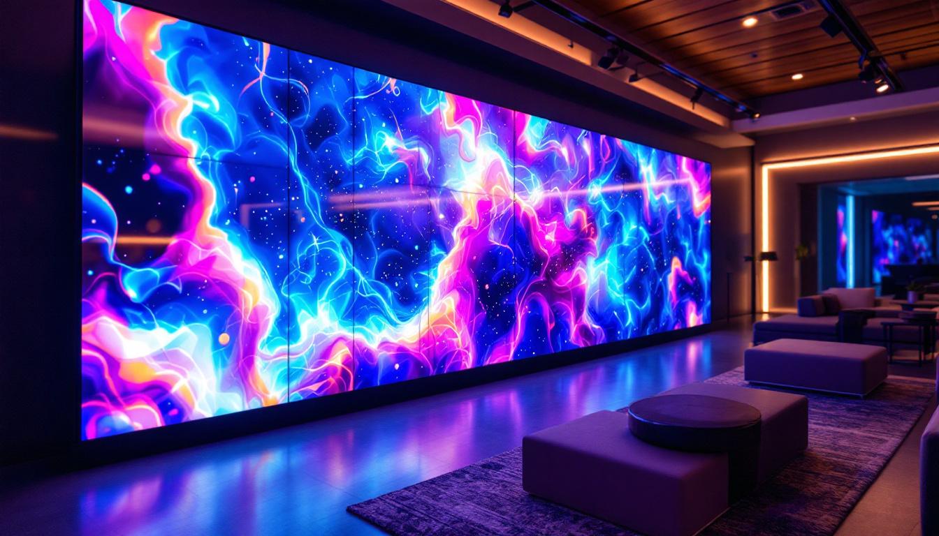 A photograph of a vibrant 2x2 led video wall in action