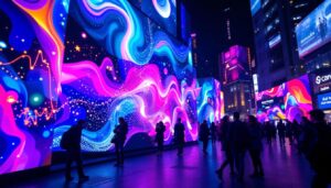 A photograph of a vibrant led display in action