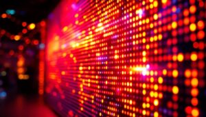 A photograph of a vibrant led display in action