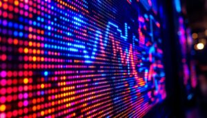 A photograph of a vibrant led display in action