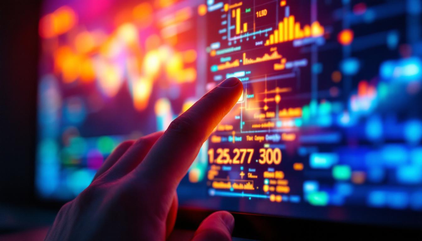 A photograph of a close-up of a computer screen displaying a vibrant