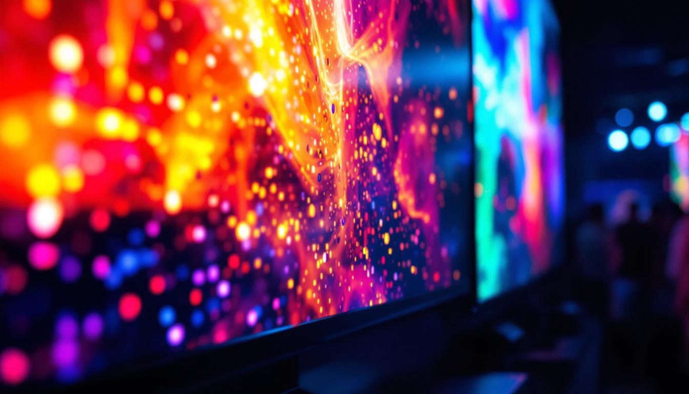 A photograph of a high-resolution led display showcasing vibrant colors and dynamic visuals