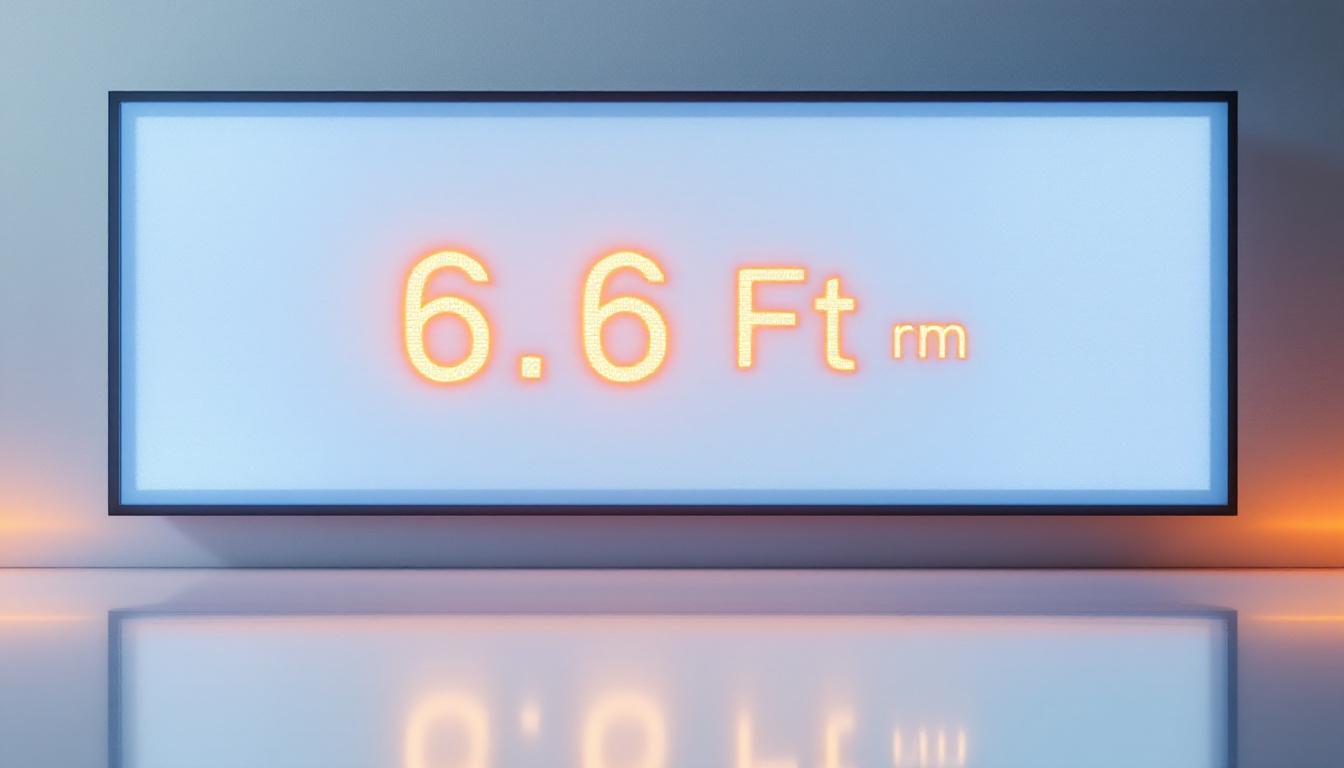 A photograph of a sleek led display showcasing a height conversion graphic