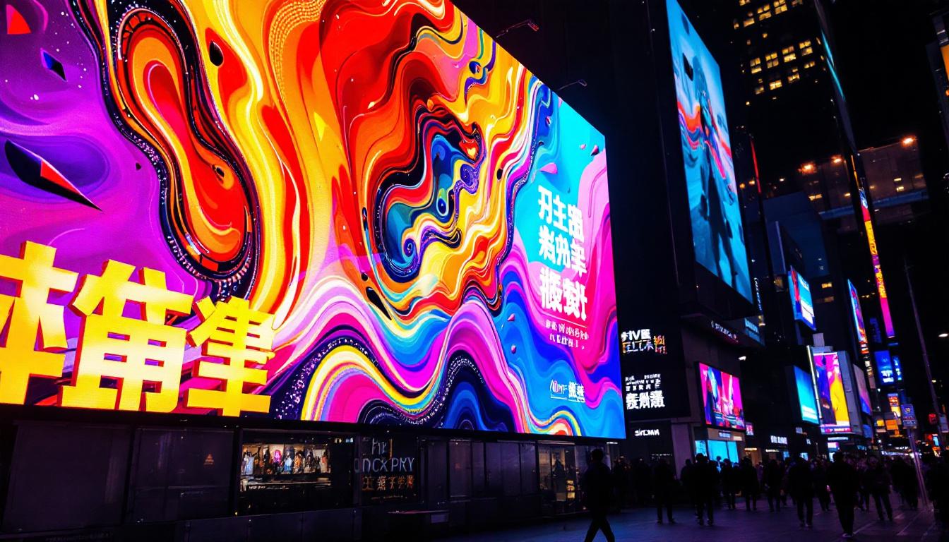 A photograph of a vibrant commercial led display in an urban setting