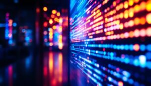 A photograph of a vibrant led display in a dimly lit environment