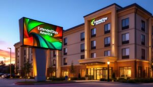 A photograph of capture a photograph of the led display at extended stay america plano