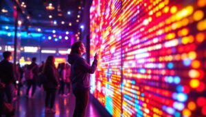 A photograph of a vibrant led display in action