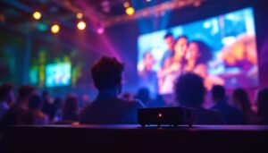 A photograph of a vibrant led projector in use at an engaging event