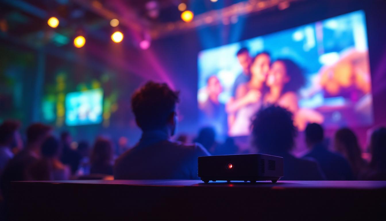 A photograph of a vibrant led projector in use at an engaging event