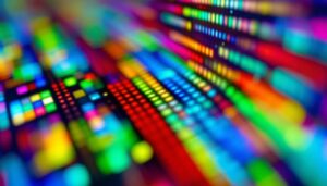 A photograph of a close-up shot of an led display showcasing vibrant colors and intricate details