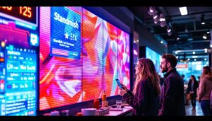 A photograph of a vibrant led display in use at standish hardware