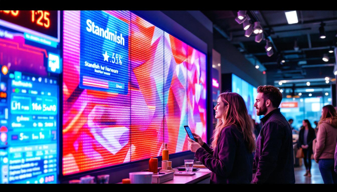 A photograph of a vibrant led display in use at standish hardware