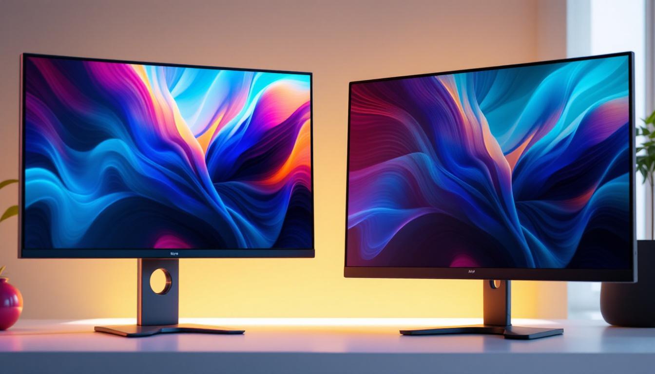 A photograph of a side-by-side comparison of an lcd monitor and an led monitor