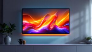 A photograph of a sleek 21-inch wall cabinet featuring an illuminated led display