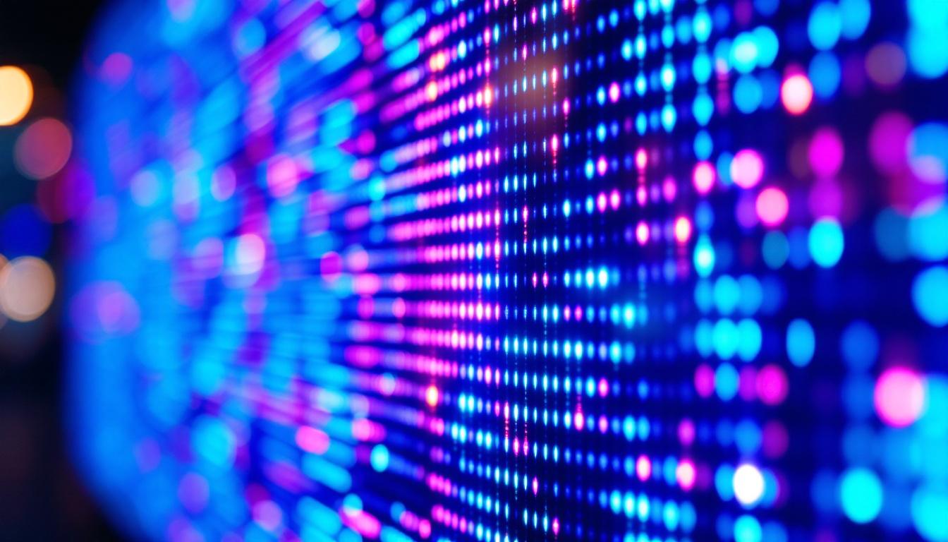 A photograph of a close-up of a vibrant led display in action