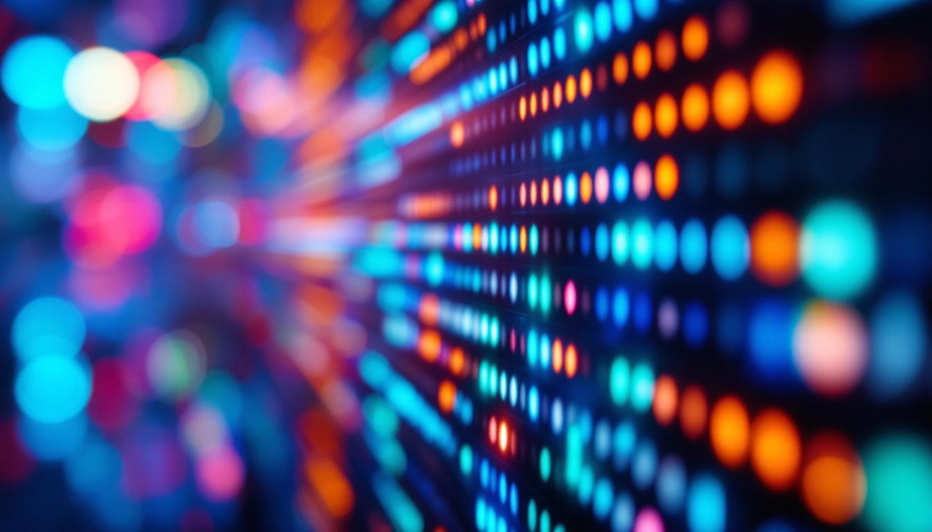 A photograph of a close-up shot of a vibrant led display in action