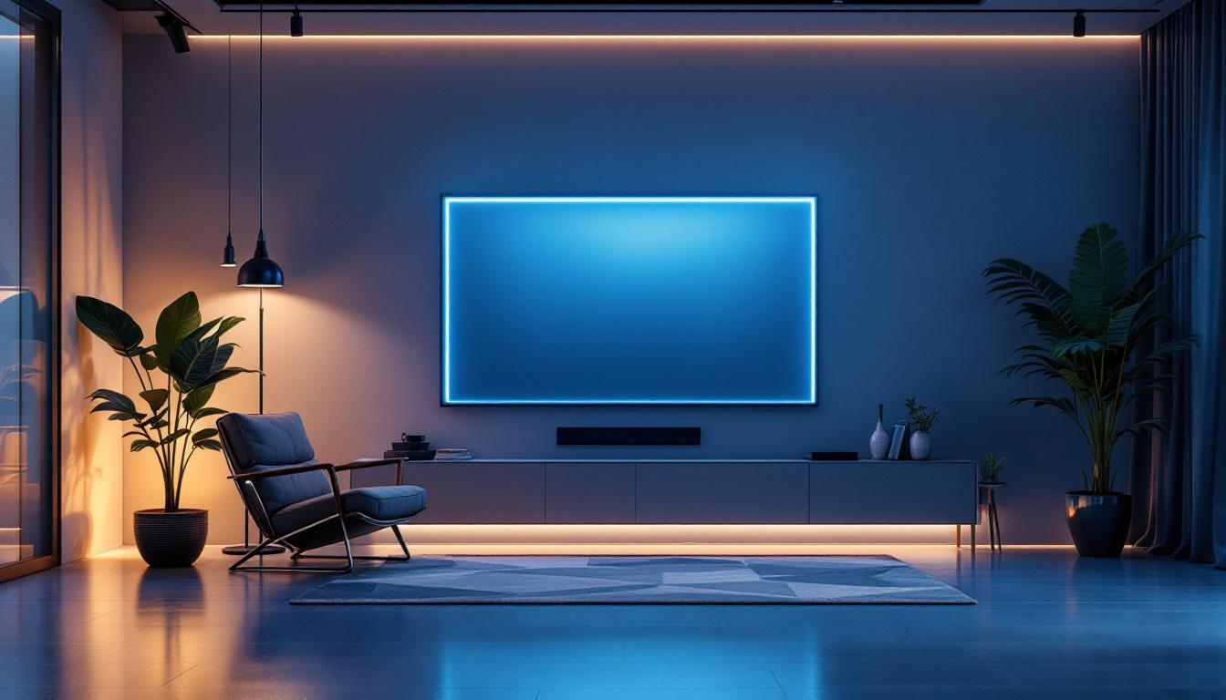 A photograph of a modern interior space featuring a stylish led display used as a privacy screen